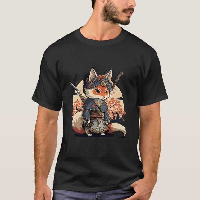 Camiseta Kawaii Japanese Style Samurai Fox Anime (Frente)