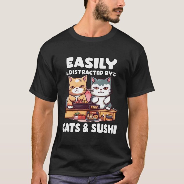 Camiseta Kawaii Japão Neko Sushi Bowl Katzen Ra Otaku (Frente)