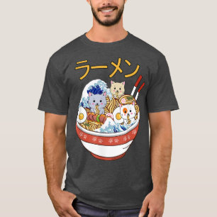Camiseta Kawaii Japonês Anime Cat Bowl Ramen Noodle Kanaga