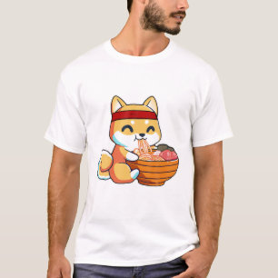 Camiseta Kawaii Japonês Anime Shiba Inu Ramen Cute Japanes
