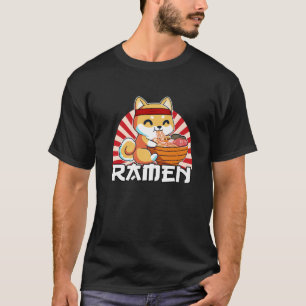Camiseta Kawaii Japonês Anime Shiba Inu Ramen Cute Japanes