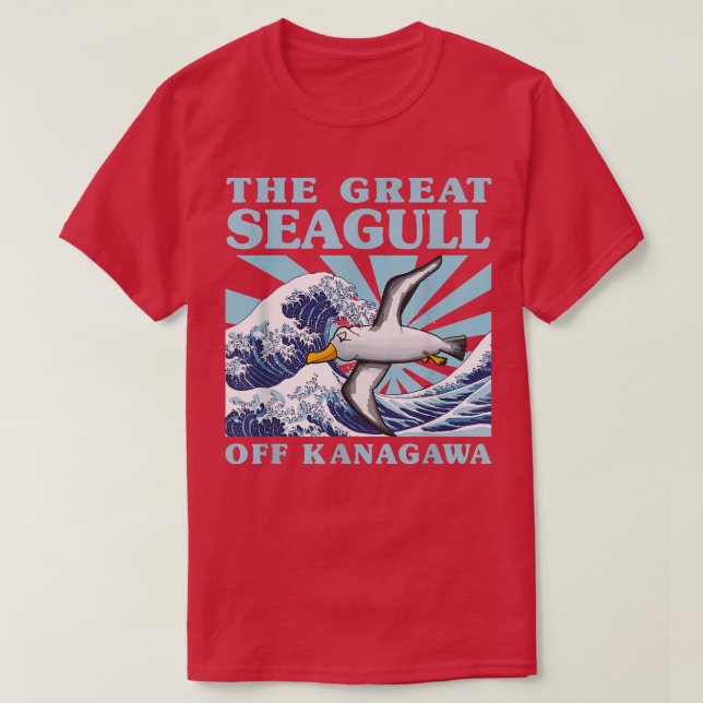 Camiseta Kawaii Japonês Excelente Wave Excelente Seagull Ja (Frente do Design)
