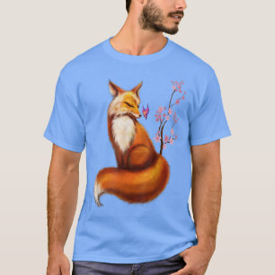 Camiseta Kawaii Japonês Fox Cherry Blossom Flower Sakura