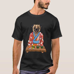 Camiseta Kawaii Japonês Pug Dog Kimono Sushi