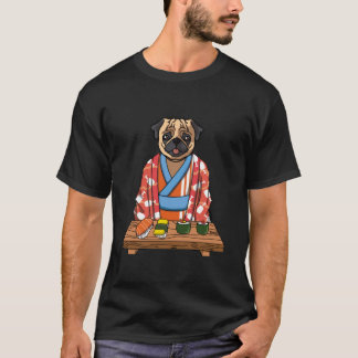 Camiseta Kawaii Japonês Pug Dog Kimono Sushi