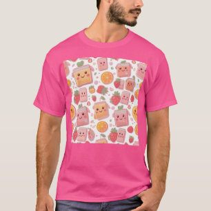 Camiseta Kawaii Juice Box Padrão Morangos Cachorros Orangos