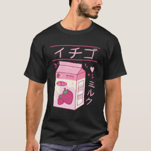 Camiseta Kawaii Kanji Vaporw - Leite De Morango Japonês