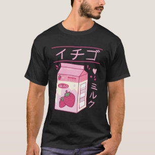 Camiseta Kawaii Kanji Vaporw - Leite De Morango Japonês