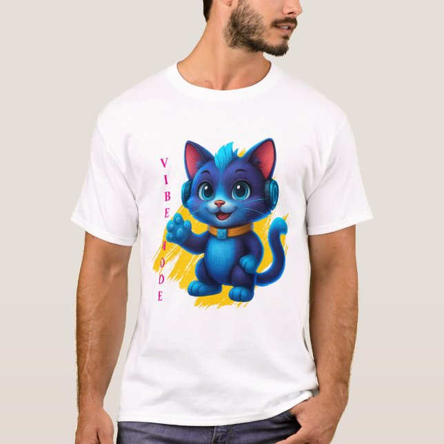Camiseta Kawaii Katze mit Kopfhörern  (Frente)