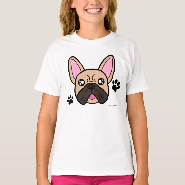 Camiseta Kawaii - Kids - Garotos de Bulldog Francês e Pata (Frente)
