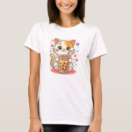 Camiseta Kawaii Kitten Bubble Tea - Cute Calico Cat Boba