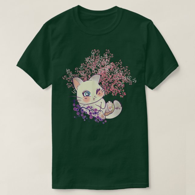 Camiseta Kawaii Kitten Sakura Tree Cherry Flower Japonês B (Frente do Design)