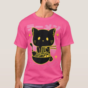 Camiseta Kawaii Kitty Cat Comendo Ramen Cute Kitten Otaku N