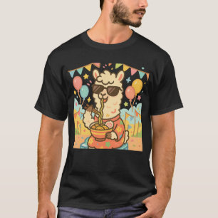 Camiseta Kawaii Llama Comendo Ramen - Comida do Festival