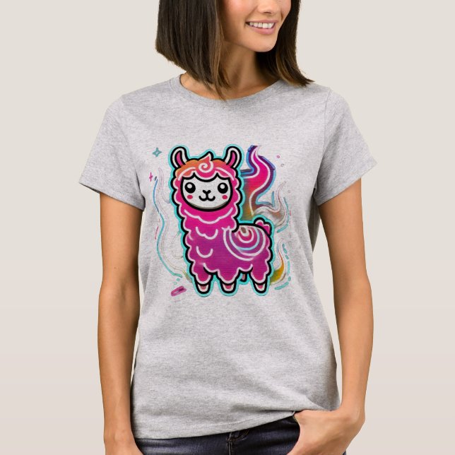 Camiseta Kawaii Llama Delight: Divertimento Flamejante (Frente)