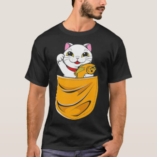 Camiseta Kawaii Maneki Neko Cute Lucky Cat Em Pocket