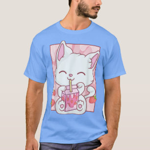 Camiseta Kawaii Maneki Neko Para Mulheres Animadoras Strawb