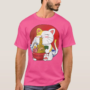 Camiseta Kawaii Maneki Neko Ramen Cute Anime japonês