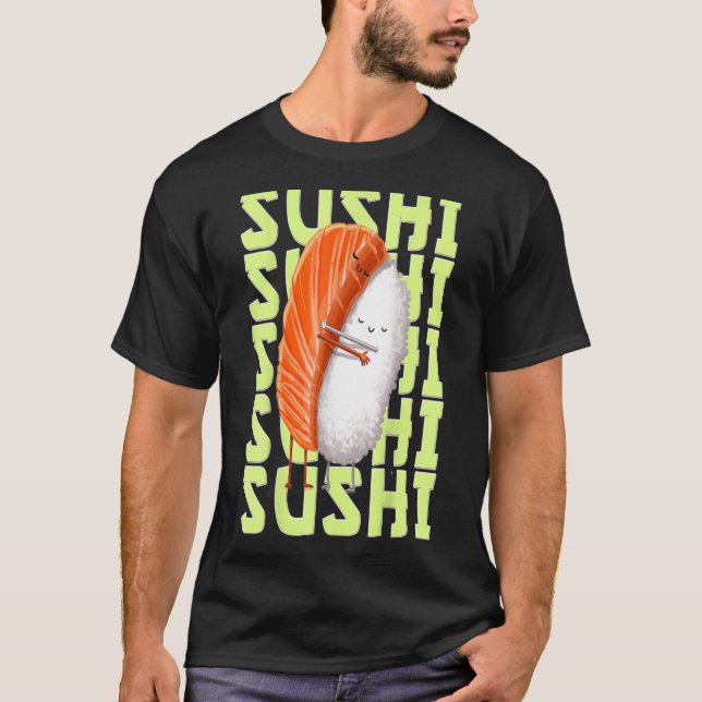 Camiseta Kawaii Manga Sushi Cute Chibi Anime Nigiri Hugging (Frente)