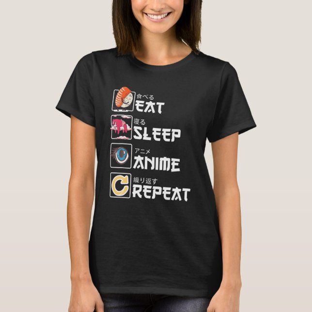 Camiseta Kawaii Manga Sushi - Eat Sleep Anime Repeat - Cute (Frente)