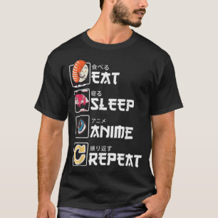 Camiseta Kawaii Manga Sushi - Repetição de anime do sono - 