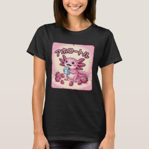 Camiseta Kawaii Meme Axolotl Leite de Morango Anime Japonês