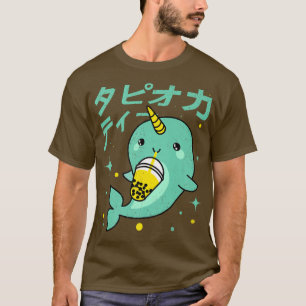 Camiseta Kawaii Narwhal Bebendo Boba Bubble Tea Kids Teen