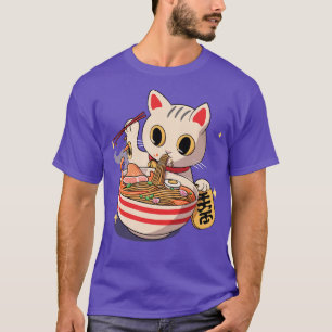 Camiseta Kawaii Neko Cat Kitten Ramen Noodle Japonês