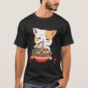 Camiseta Kawaii Neko Ra Cat Noodle Anime Japonês