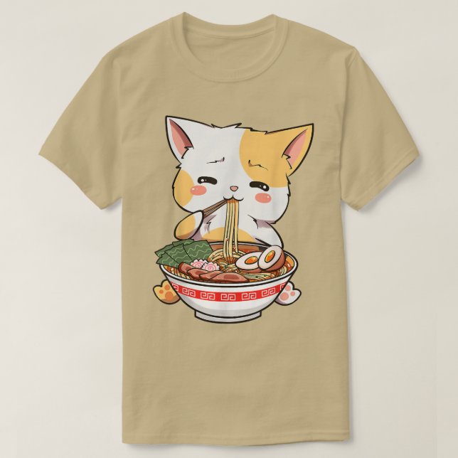 Camiseta Kawaii Neko Ramen Cute Ramen Cat Noodle G Japonês (Frente do Design)