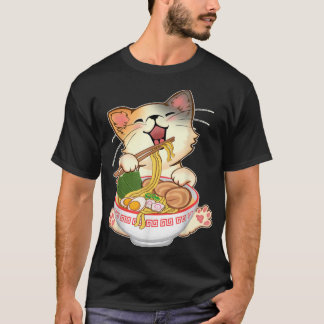 Camiseta Kawaii Neko Ramen Cute Ramen Cat Noodle Japonês F