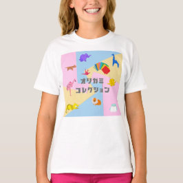 Camiseta KAWAII　Origami Creatures & Katakana Typography 