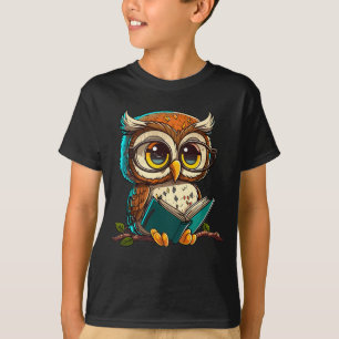 Camiseta Kawaii Owl Lê livro lendo livro biblioteca de worm