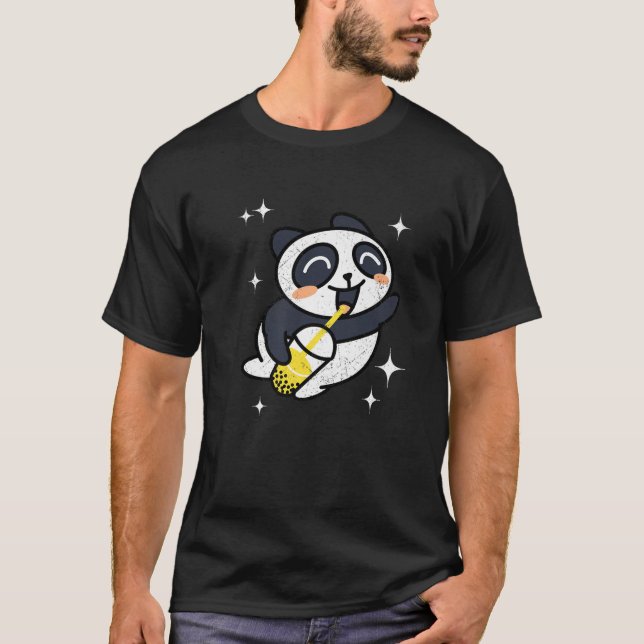 Camiseta Kawaii Panda com Boba Bubble Tea (Frente)