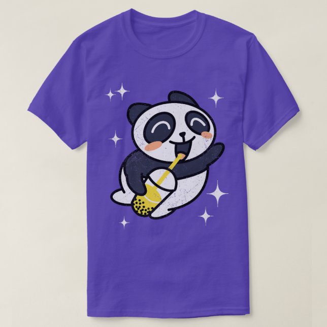 Camiseta Kawaii Panda com Boba Bubble Tea Premium (Frente do Design)