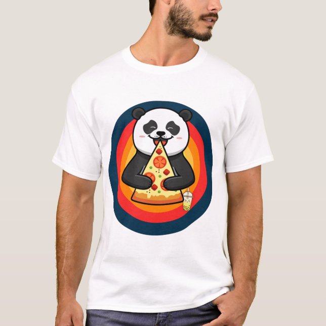 Camiseta Kawaii Panda Comendo Pizza Boba Tea (Frente)