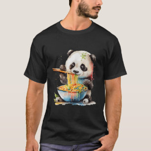 Camiseta Kawaii Panda Comendo Ra Noodles Otaku Watercolor