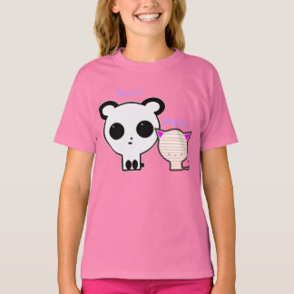 Camiseta Kawaii Panda e Gatinho