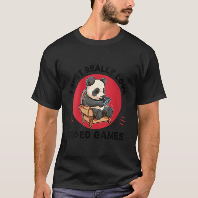 Camiseta Kawaii Panda Eu Amo Muito Video Games (Frente)