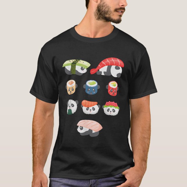 Camiseta Kawaii Panda Hug Sushi (Frente)