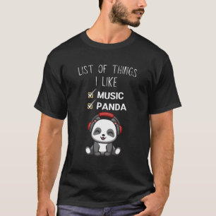 Camiseta Kawaii Panda Lista De Coisas Que Eu Gosto De Músic