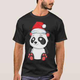 Camiseta Kawaii Panda Natal Santa Hat Xmas Bear Girls W