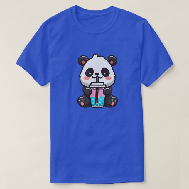 Camiseta Kawaii Panda Sipping Bubble Tea - Kawaii Boba Tea (Frente do Design)