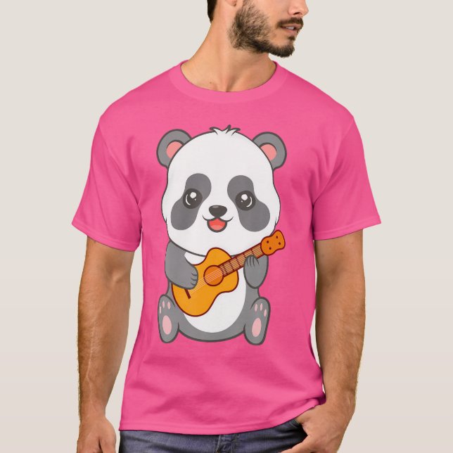 Camiseta Kawaii Panda Tocando Cartografia De Violão Acústic (Frente)