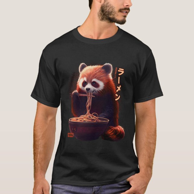 Camiseta Kawaii Panda Vermelho Comendo Ra Ra (Frente)
