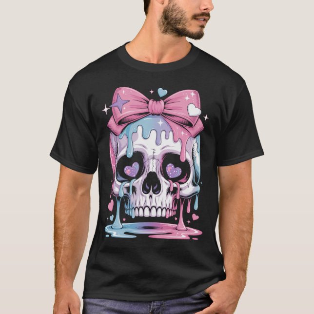 Camiseta Kawaii Pastel - Crânio Rosa (Frente)