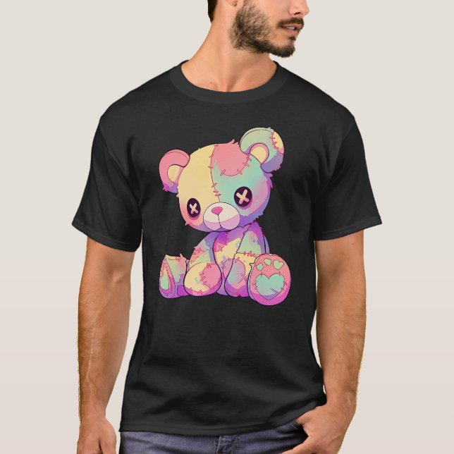 Camiseta Kawaii Pastel Goth Creepy Cute Witchy Patchwork Te (Frente)