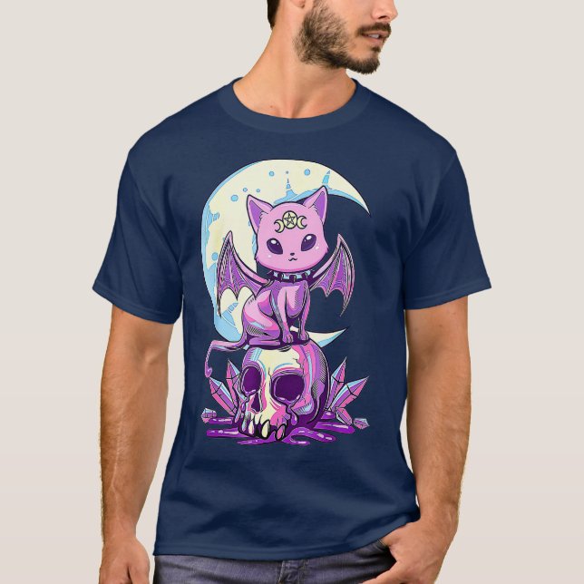 Camiseta Kawaii Pastel Goth Cute Creepy Witchy Cat and (Frente)