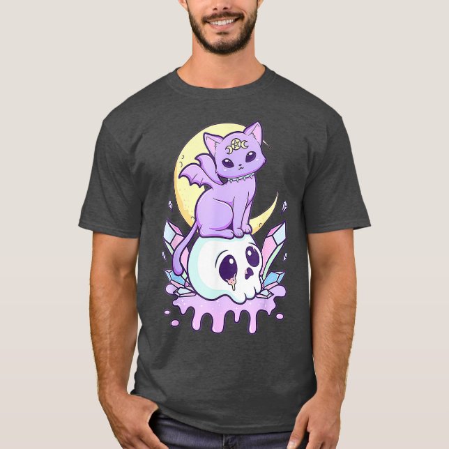 Camiseta Kawaii Pastel Gótico Cute Creepy Cat e (Frente)