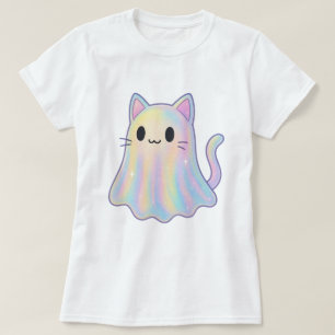 Camiseta Kawaii Pastel Rainbow Cat Ghost   Estética Spooky